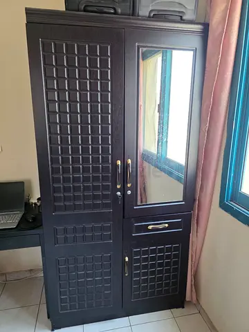 Dark Wood Wardrobe with Mirror and Drawers - Good Condition