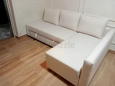 Comfortable L-Shaped Sectional Sofa Bed in Cream