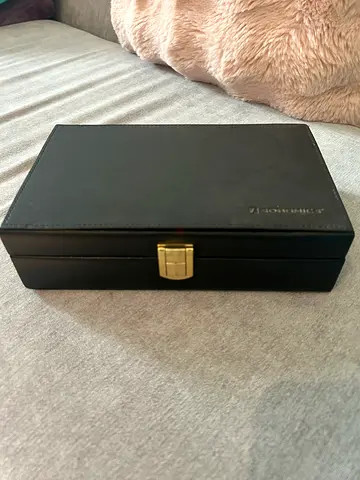 Black Leather Watch/Jewellery Storage Box with Gold Lock