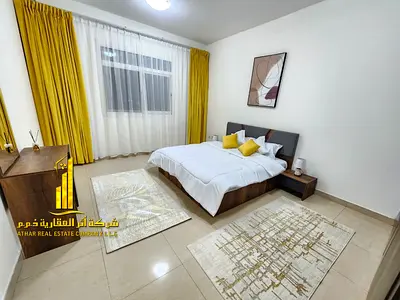 Luxury apartment, first occupancy, one bedroom and living room with an open balcony. Ajman, Al Bustan. available for monthly rent.