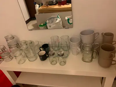 Collection of kitchen glasses and mugs - mixed set, good condition