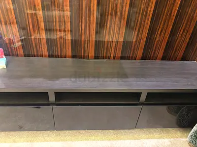 IKEA customized tv bench, TV Entertainment Unit w Storage Drawers - Dark Wood Finish, 180x42x185cm