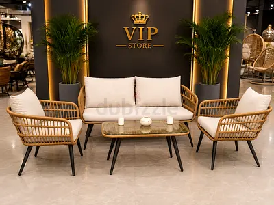 4-piece Rattan Wicker Sofa Set with Cushions and Coffee Table