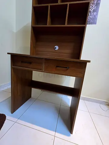 Compact Wooden Study Desk with Shelves and Drawers