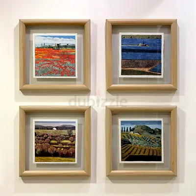 Series of 8 Landscape Paintings || Custom Floating Glass Frames
