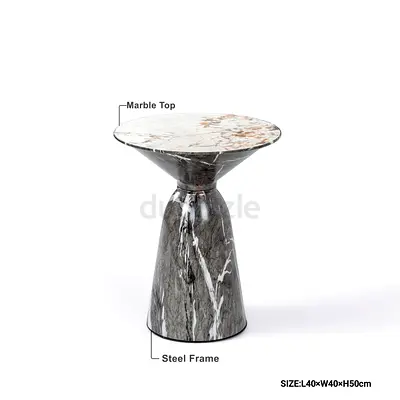 Marble Top Steel Frame Side Table - 40cm Diameter x 50cm H