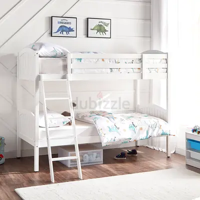 Homecenter White Wooden Bunk Bed with Ladder and mattresses, 90x200