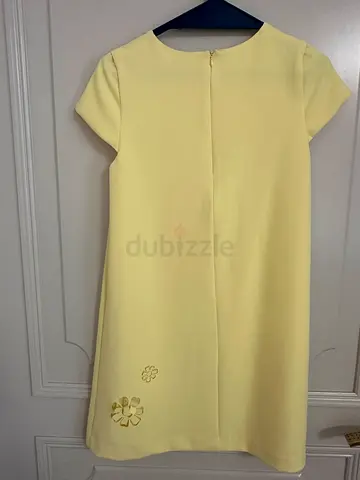 Light Yellow Short Sleeve Shift Dress with Floral Cutouts