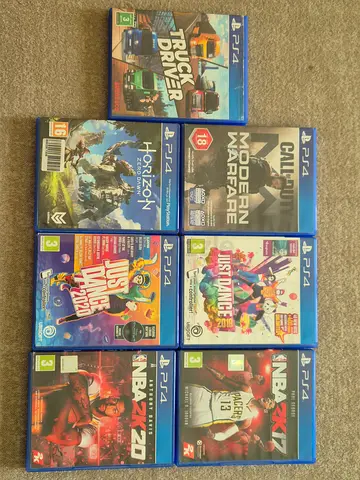 Bundle of 7 PS4 Games — Horizon Zero Dawn, Call of Duty, NBA 2K17/20, Just Dance + Truck Driver
