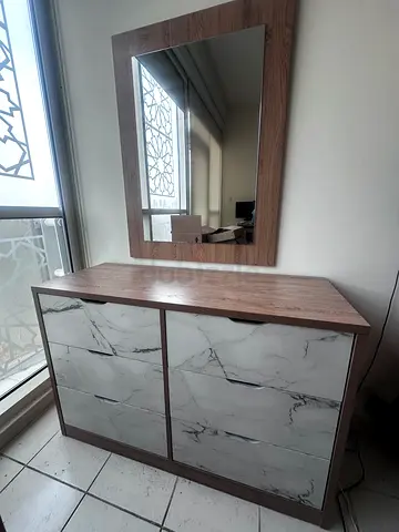 Wooden Dresser with Marble-Effect Drawers and Mirror - Good Condition