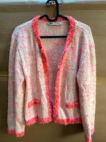 Zara pink tweed textured women's jacket/top - size M