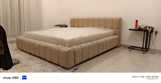 Trending Modern Cream Upholstered King Bed, Queen Bed Brand New