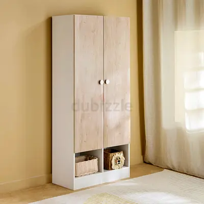Modern 2-Door Wooden Wardrobe with Shelves & Open Storage – White & Oak
