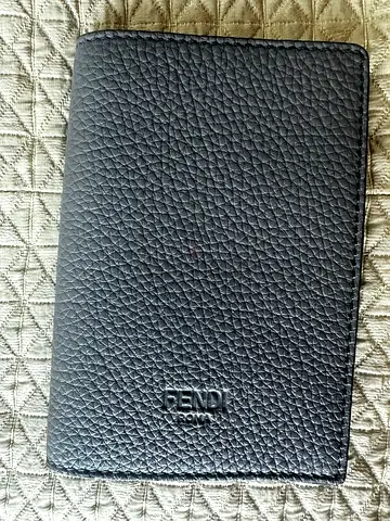 Fendi Roma Gray Pebbled Leather Business Card Holder Case Made in Italy