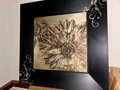 Framed Sunflower Relief Wall Art - Black Frame, Gold Tone Centerpiece