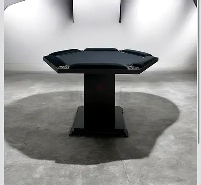Hexagonal Board game/Card Table in Black - Solid Pedestal Base