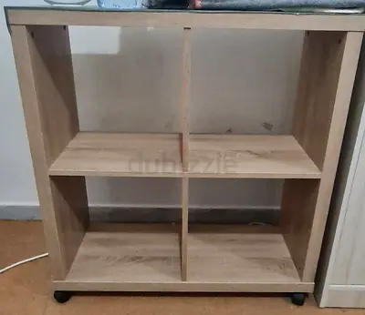 4-Cube Wood Finish Shelf with Wheels