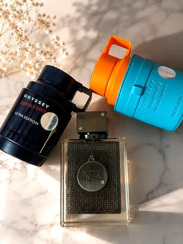 3 Men's Fragrances — Odyssey (Black & Blue) + Armaf Bling bottle