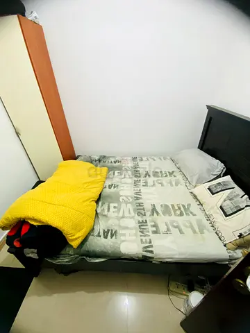 Single wooden bed frame and mattress with headboard - good condition