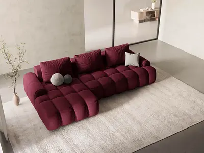 5 Seater L-shaped beige velvet fabric sectional sofa with chaise - Brand New