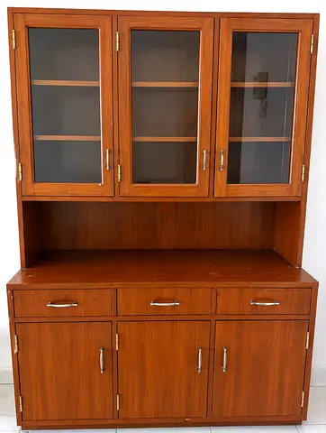 Wooden Kitchen Hutch / Display Cabinet with Glass Doors and Drawers