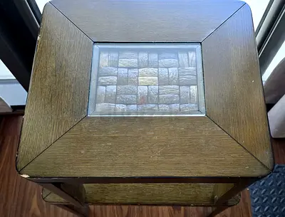 2 x Matching Wooden Side Tables with Glass Inset Tops - Pair, Two Sizes