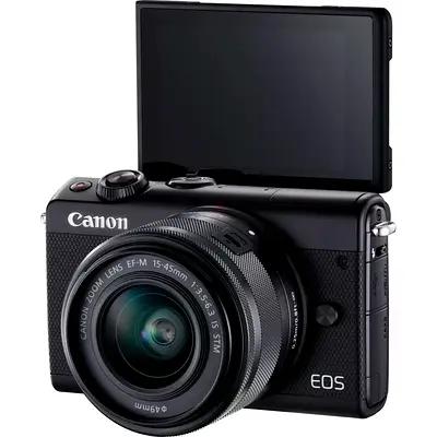 Canon EOS M series mirrorless camera with 15-45mm kit lens - flip screen
