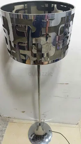 Chrome floor lamp with patterned drum shade - good condition