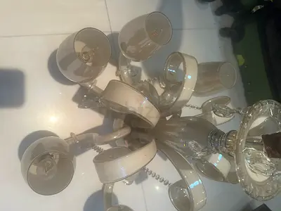 Glass and metal chandelier - 6-arm ceiling light