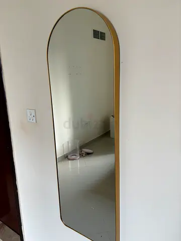 Full-length Arched Wall Mirror with Slim Gold Frame