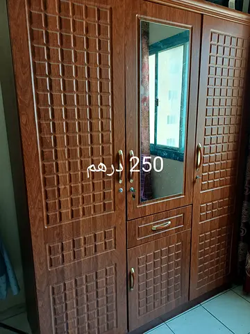 Wooden 3-Door Wardrobe with Mirror - Good Condition