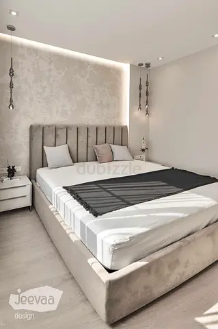 Upholstered King Size Bed Frame with Headboard