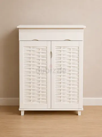 White Woven Design Storage Cabinet
