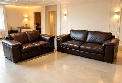 Natuzzi Brown Leather Sofas - 2-seater and 3-seater, solid condition