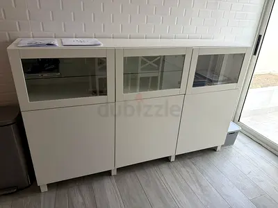 IKEA White 3-Section Display Cabinet with Glass Panels