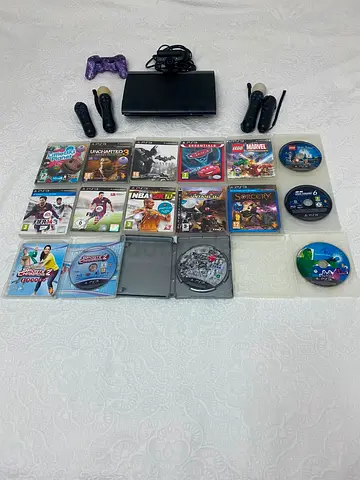 Sony PlayStation 3 Slim with controllers, Move wands and 15+ games bundle