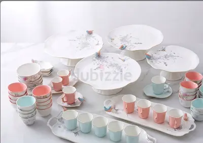 Porcelain dessert & tea set - pastel floral collection (like new)