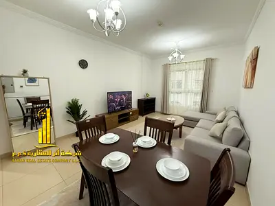 🏡 أفخم وأرقى شقة غرفة وصالة مفروشة بالكامل للإيجار الشهري في أبراج الياسمين مقابل سيتي سنتر عجمان– الجرف 2 ✨ 🔹 شقة واسعة ومصممة بأناقة 🔹 مفروشة بال