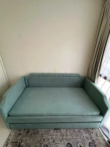 Light Teal Daybed Sofa with Trundle — Good Condition