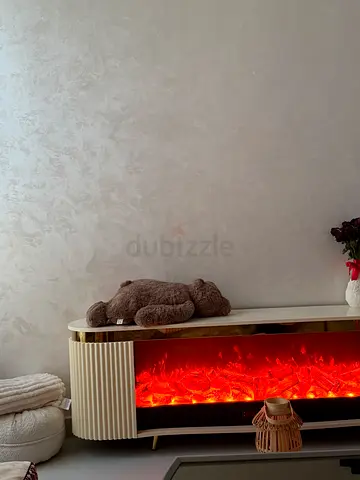 Modern low-profile TV console with built-in LED fireplace