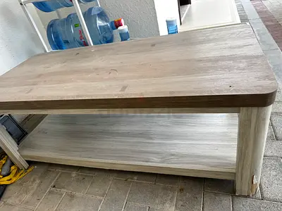 Solid Wood Coffee Table with Lower Shelf - Light Grey Finish , size 120cm * 50 cm