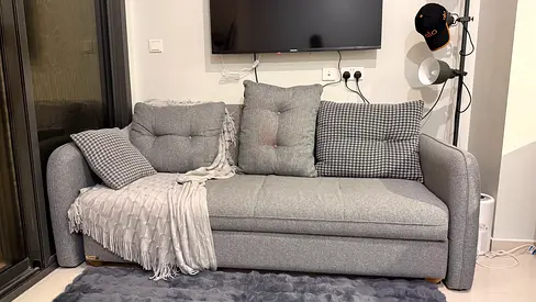 Grey 3-seater Sofa Bed with Cushions — Good Condition