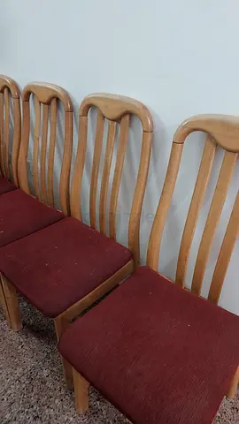 Set of Wooden Dining Chairs with Maroon Fabric Seats