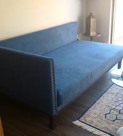 Blue Upholstered Daybed / Sofa Bed with Nailhead Trim
