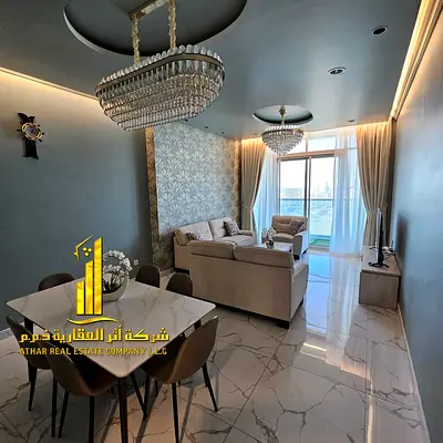 باطلاله بحريه افخم وارقى غرفتين وصاله مفروشه بالكامل للايجار السنوي في ابراج الواحه مع جم ومسبح وباركن