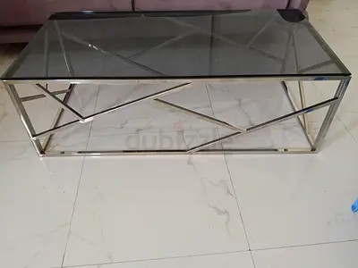 Urgent moving out sale !! Glass Top Coffee Table with Chrome Geometric Base