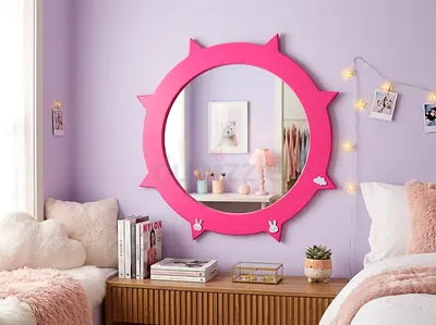 Luxury Round Pink Decorative Wall Mirror with heavy wooden frame - 70cm