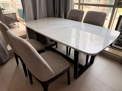 Modern White Marble Top Dining Set with 6 Chairs