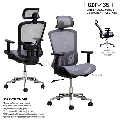 Ergonomic Mesh Office Chair with Headrest and Lumbar Support - Grey