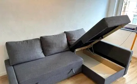 Grey L-Shaped Sofa Bed with Storage